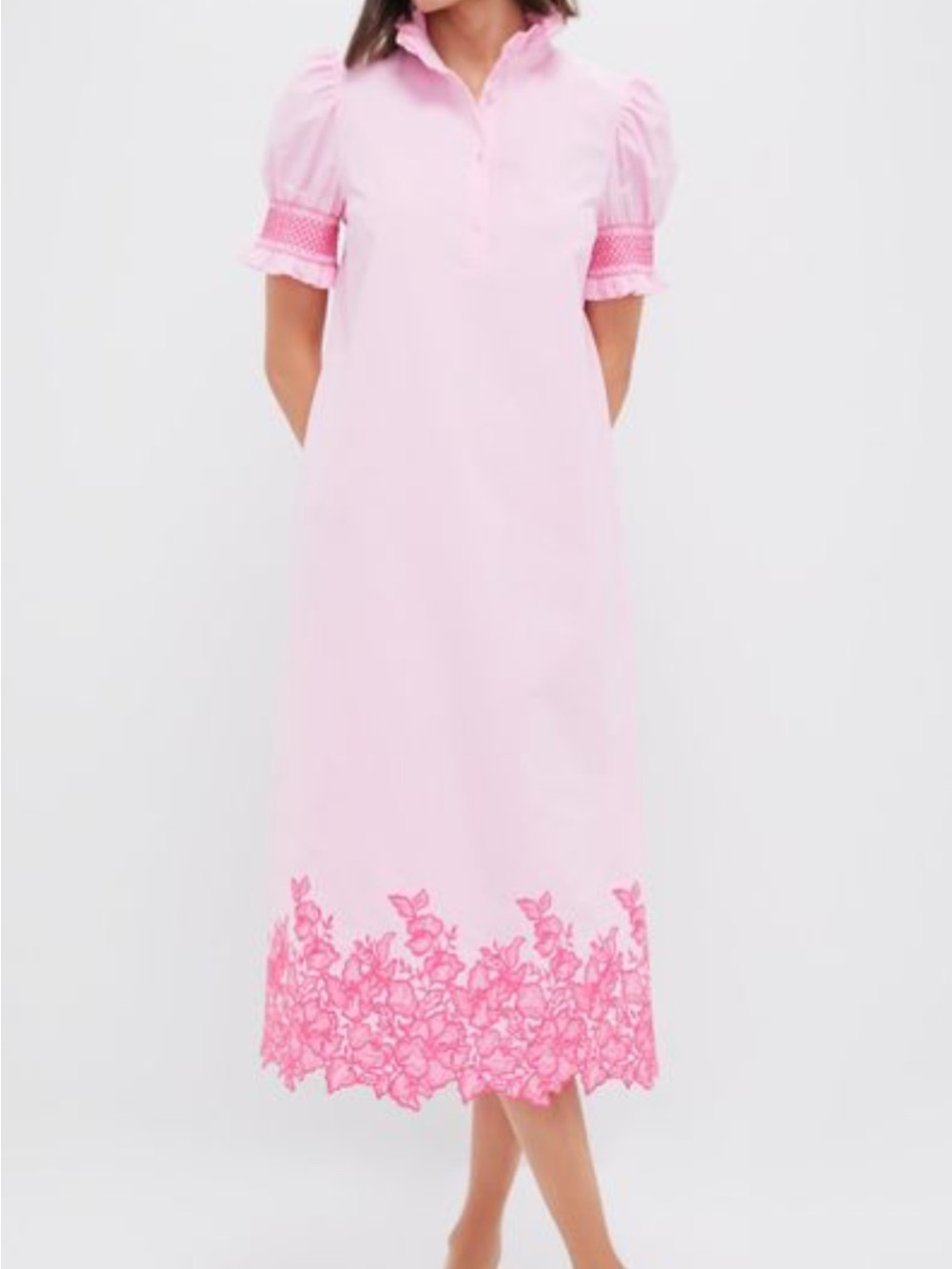 Hyacinth House Tuckernuck Pink Embroidery Eliza Midi Dress